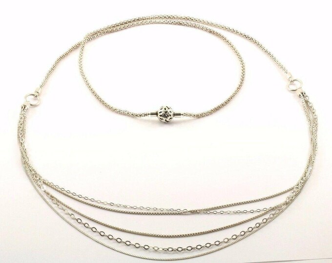 Vintage Multi Strand Long Chain Necklace 925 Sterling Nc 974-2(123765813358)