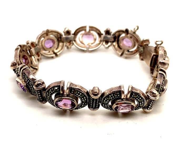 Vintage Bracelet | Marcasite Stones Design Bracelet | Pearl Chrystal's Design Bracelet | Sterling Silver 925 Bracelet | BR 3419N