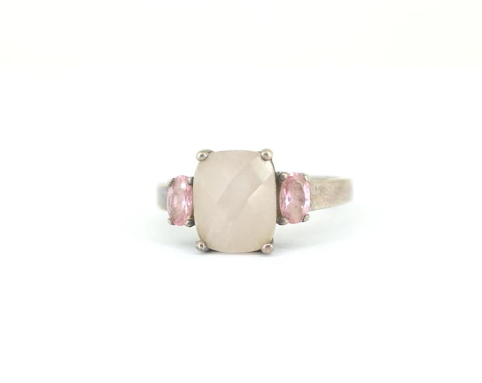 Vintage Three Stone Quartz Crystal Design Ring 925 Sterling Silver RG 4289