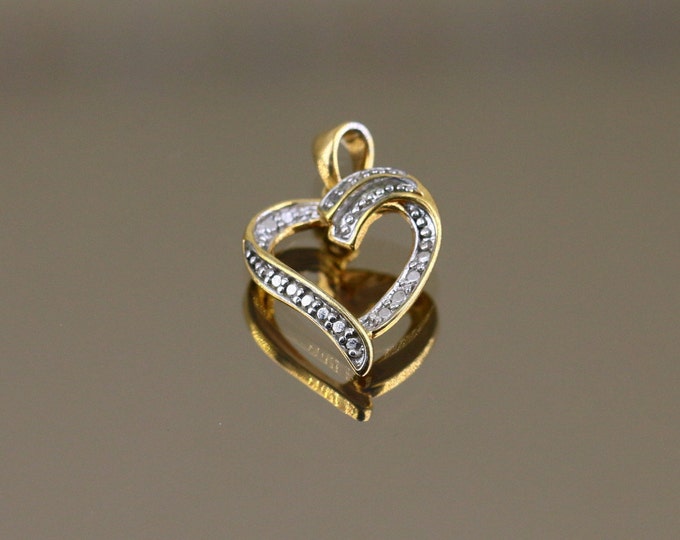 Vintage Small Twisted Two Tone Heart Shape Gold Plated Design Pendant 925 Sterling PD 2960E