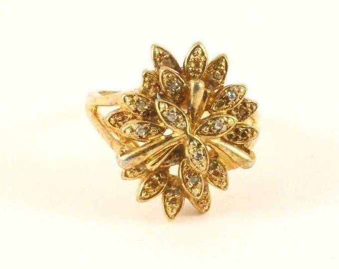 Vintage Golden Tone Flower Shape Design Ring 925 Sterling Silver RG 3805