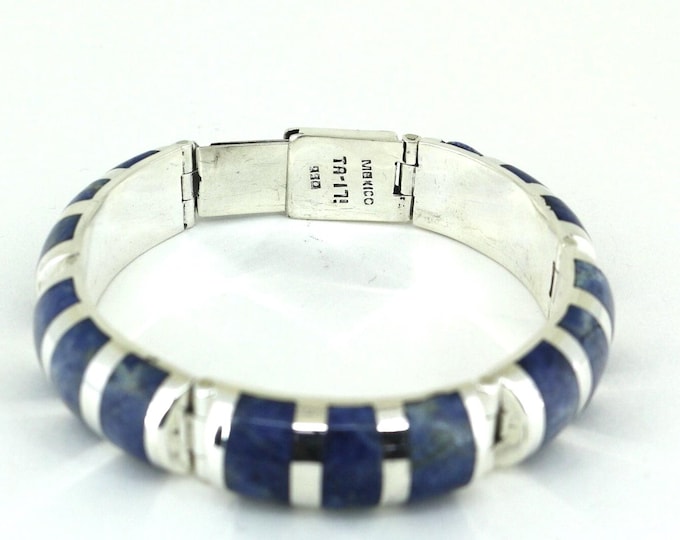 Vintage Size 7 Blue Mexican Lapis Inlaid Link Bracelet 925 Sterling Silver BR 2792