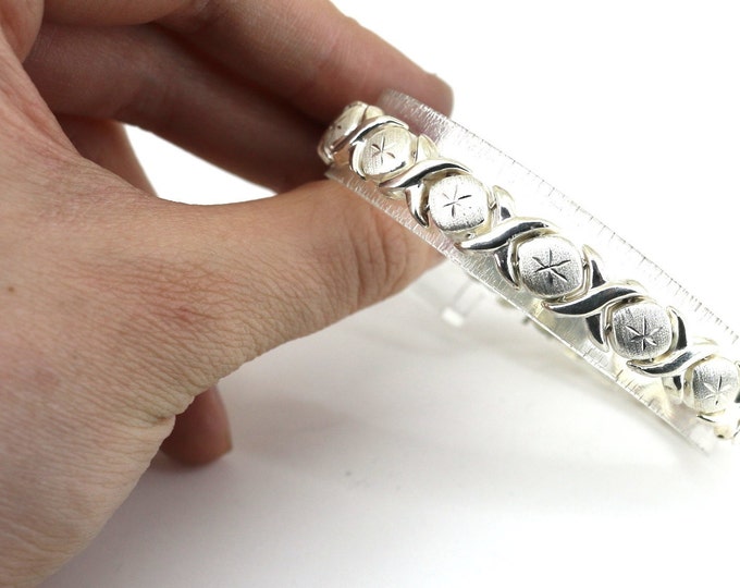 Vintage Turkey Simple Shiny XO Bar Man Design Chain Link Bracelet 925 Sterling Silver BR 2512