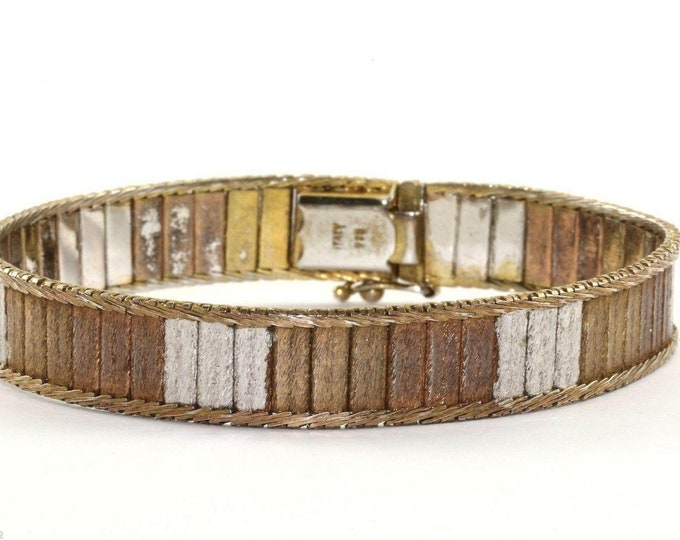Vintage Italy  Tri Tone Textured Bracelet 925 Sterling Br 1091(123720997205)