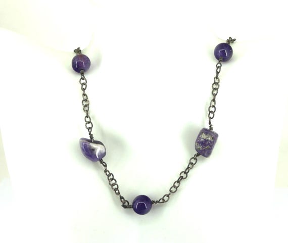 Vintage Amethyst  Necklace 925 Sterling 16.5 IN NC 023