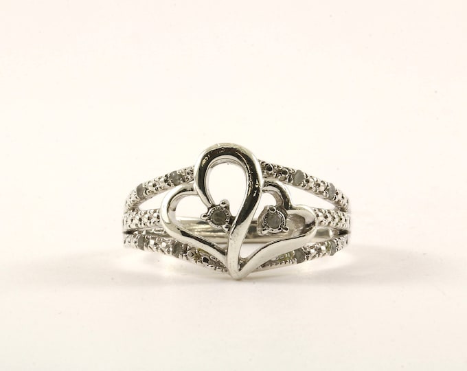 Vintage Size 6.5 Natural Diamonds Ring | Natural Diamonds Heart Love Promise Ring | Sterling 925 Silver Ring RG 1927
