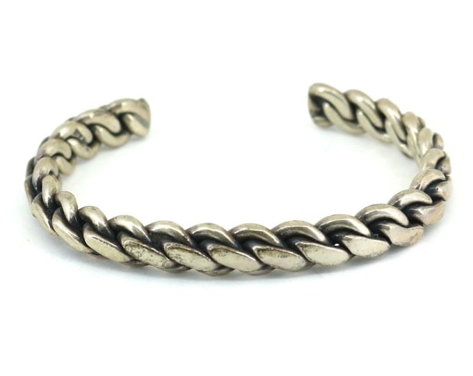 Vintage 6.25 In Navajo Hand Braided Chain Cuff Bracelet Sterling Silver BR 3486