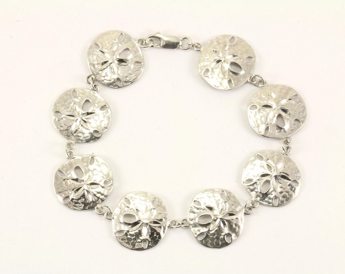 Vintage Oval Hammered Finish Link Bracelet 925 Sterling BR 2197