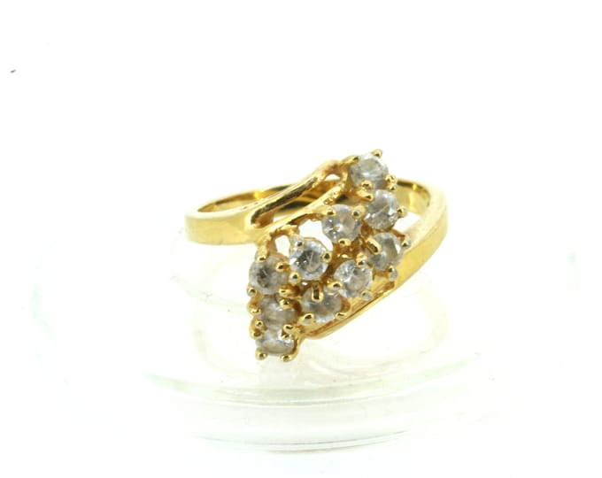 Size 8 Shiny Waterfall Bypass White Crystal CZ Gold Plated Ring 925 Sterling Silver RG 2674