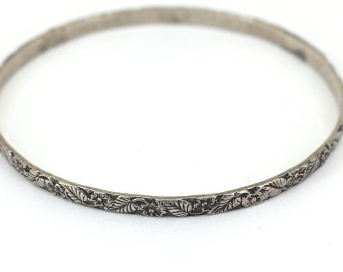 Vintage Thin Floral Flower Design Bangle Bracelet Sterling Silver BR 1181