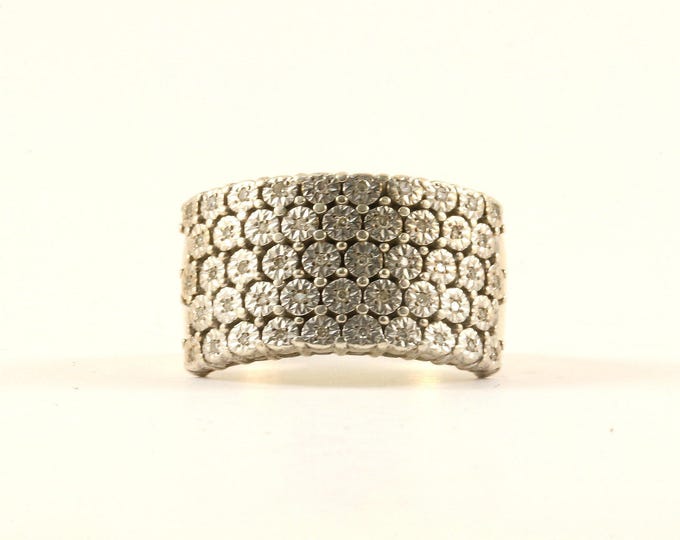 Vintage Natural 48 Diamonds Design Size 8 Ring 925 Sterling Silver RG 3547
