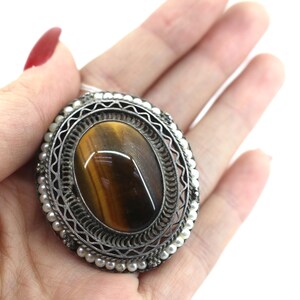 Vintage Tigers Eye Oval Design Pin/brooch 925 Sterling Bb 617