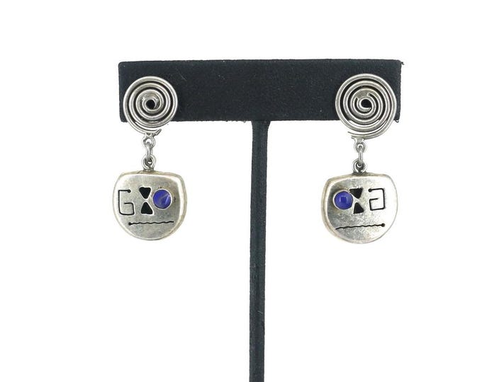 Vintage Mexico Lapis Lazuli Blue Gemstone Drop Dangle Earrings 925 Sterling Silver ER 1236