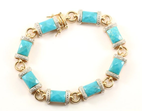 Vintage Turquoise Stone Bar Link Bracelet 925 Sterling BR Vintage Turquoise Stone Bar Link Bracelet 925 Sterling BR