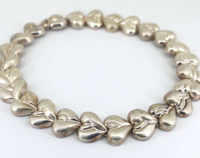 Vintage 14 Inch Italy Heart Love Bead Links Choker Necklace 925 Sterling Silver NC 1978