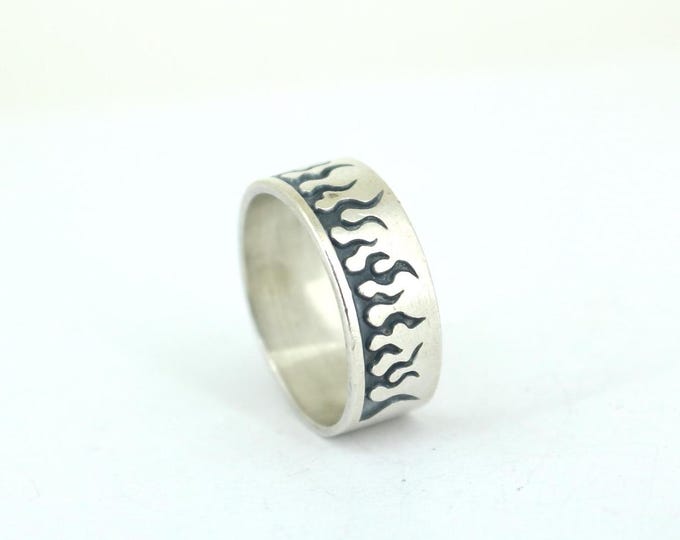 Vintage Mexico Fire Flames Band Ring 925 Sterling Silver Size 12 RG 1983