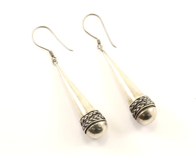 Vintage Cylinder Braided Design Drop Dangle Earrings Sterling Silver ER 657