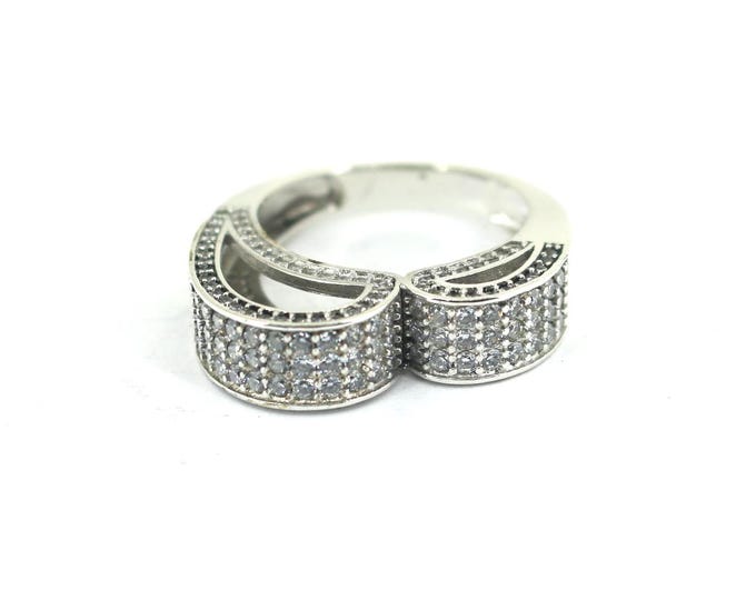 Vintage Size 7.5 Unusual CZ Micro Pave Band Cocktail Ring Sterling 925 Silver RG 1636
