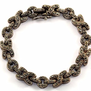 Vintage Xo &#39;&#39;x O&#39;&#39; Links Marcasite Inlay Hugs & Kisses Bracelet 925 Silver Br 1893