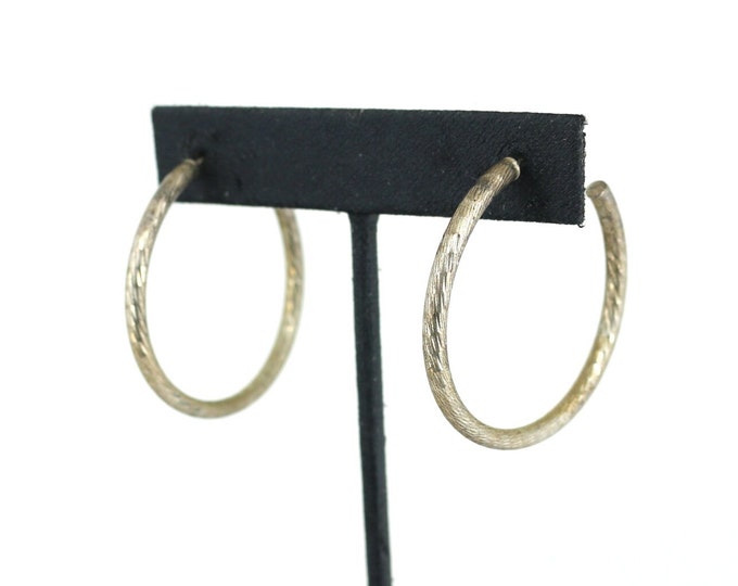 Vintage Small Diamond Cut Design Hoop Huggie Earrings 925 Sterling ER 120
