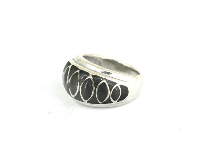 Vintage Size 7 Wide Black Enamel Square Design Ring 925 Sterling Silver RG 2885