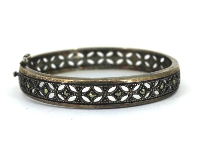 Vintage Thailand Marcasite Stones Stars Design | Bangle Bracelet | 925 Sterling Silver Bracelet | BR 2818