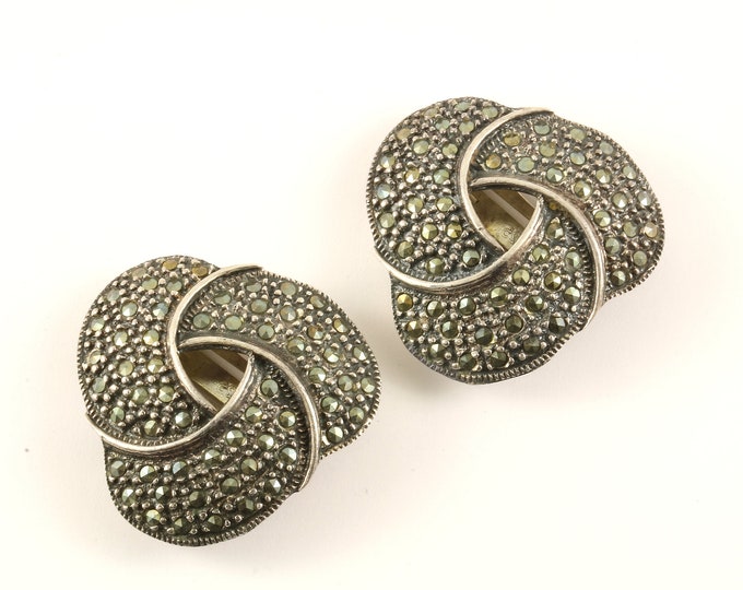 Vintage Scroll Marcasite Design Clip On Earrings 925 Sterling ER 691