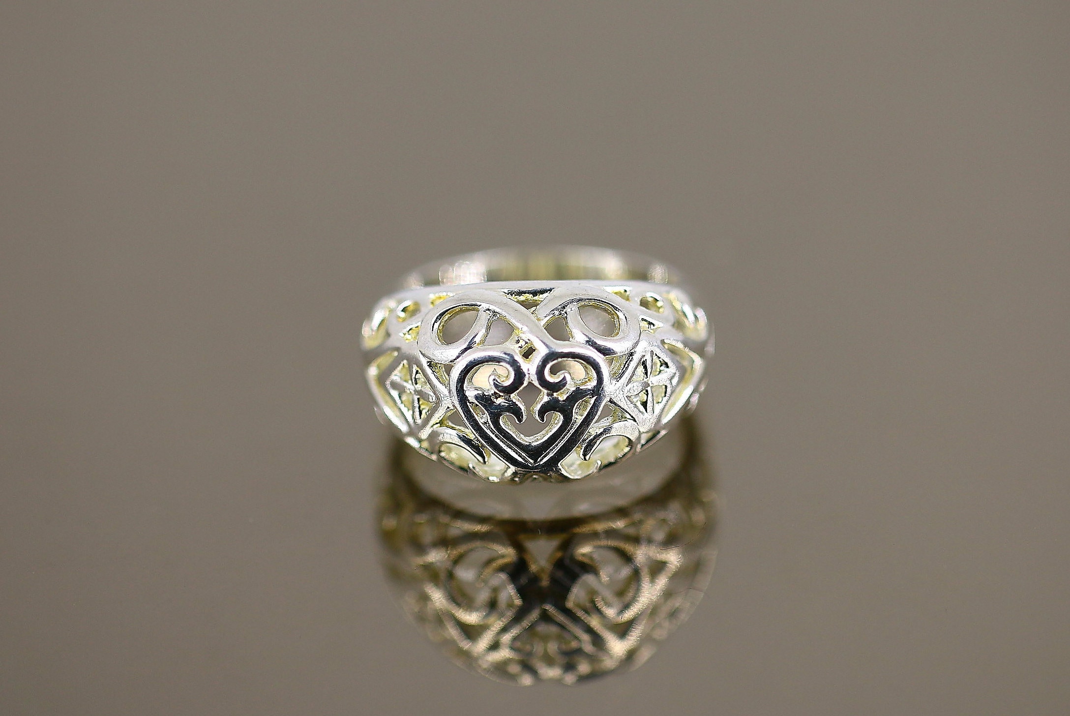 ヴィンテージ スターリングシルバー オープンハートリング スクロール