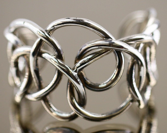 Vintage Large Wide Open Knot Abstract Design Cuff Bracelet 925 Sterling Silver Br 317
