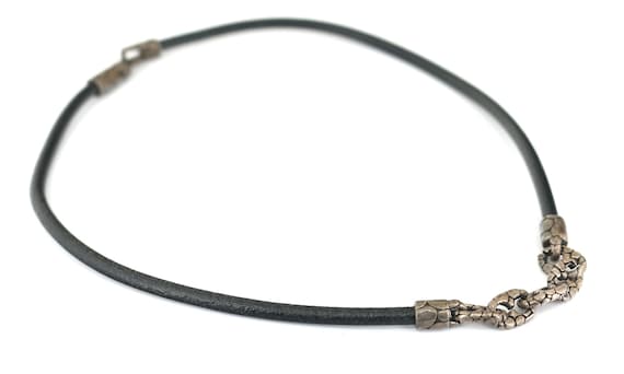 Vintage Men's Black Leather Cord Design Necklace … - image 2