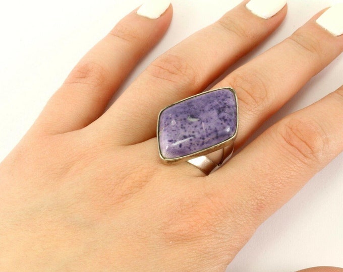 Vintage Size 8 Large Desert Rose Trading Purple Jasper Ring 925 Sterling Rg 2043-e