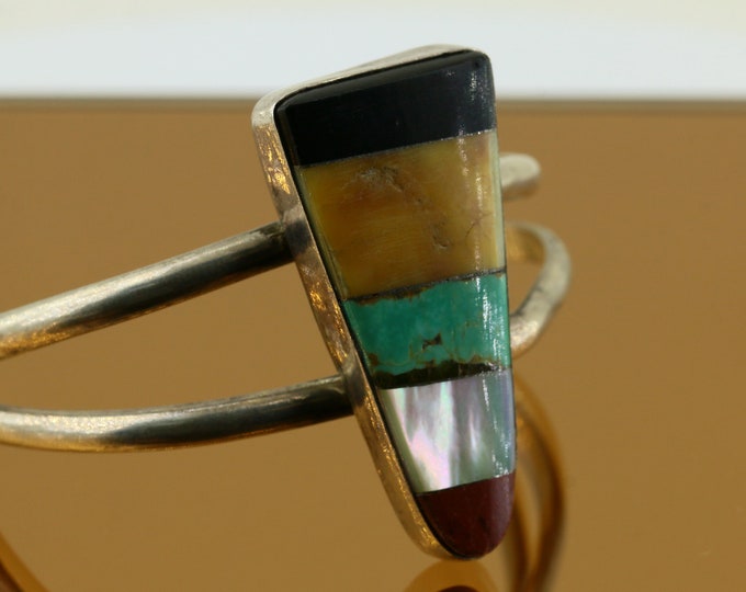 Native American Navajo Multi Stone Triangle Shape Front Cuff Sterling 925 Silver Bracelet Br 59