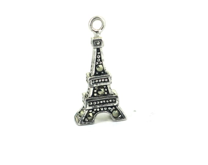 Vintage Tiny Eifel Tower W/ Marcasite Pendant 925 Sterling Silver PD 2799