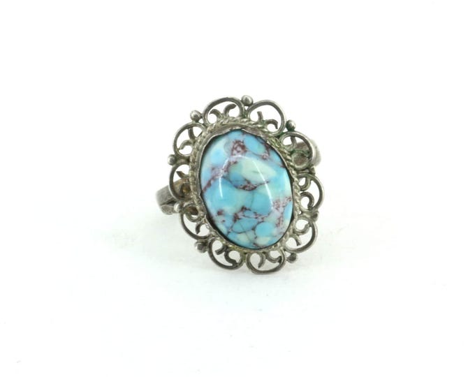 Handmade Size 7 Filigree Turquoise Ring 925 Silver RG 3603
