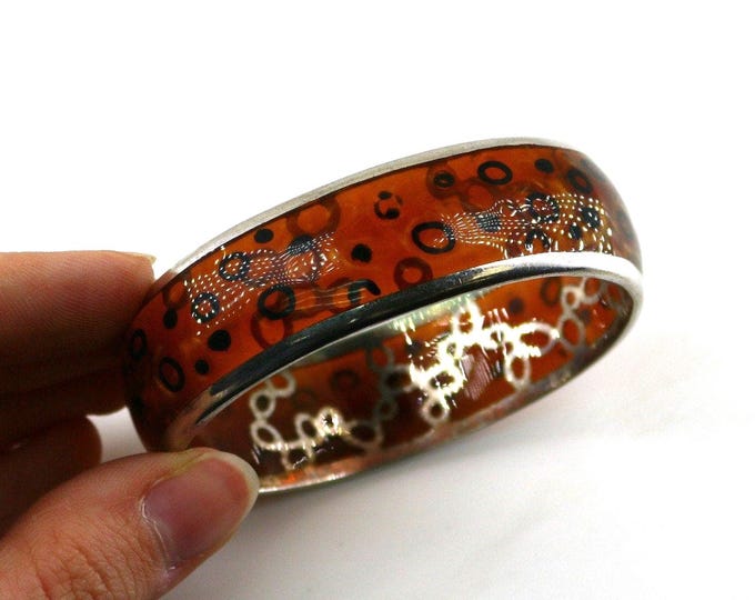 Vintage Safari design Angelique De Paris Style Oval Bangle Bracelet 925 Sterling Silver BR 2391F