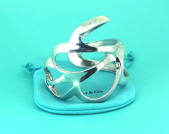 Authentic Tiffany & Co Open Cut Abstract Geometric Shapes Design Elegant Vintage Cuff Bracelet for Women 925 Sterling Silver BR 733T