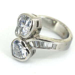 Vintage Classics Double Heart Shape Inlaid CZ Ring 925 Sterling Silver RG 2003