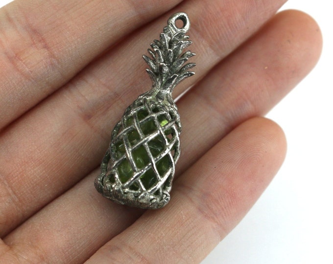 Vintage Pineapple Fillet Green &Hawaii Shape Pendant 925 Sterling PD 2189