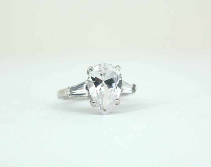 Vintage Drop Shape Crystal Engagement Design Ring 925 Sterling Silver Rg 4151