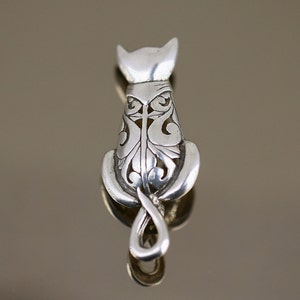 Vintage mooie Scroll Cat Kitty Animal Design broche sterling zilver 925 BB 2219