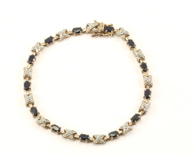 Vintage Gold Toned CZ & Onyx Link Bracelet Sterling Silver BR 2343