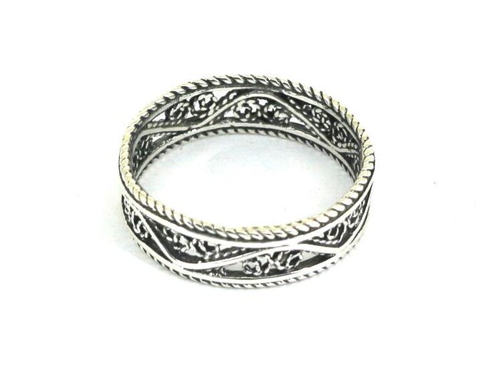 Vintage Size 7.5 Scroll Filigree Ring 925 Sterling Silver RG 4670