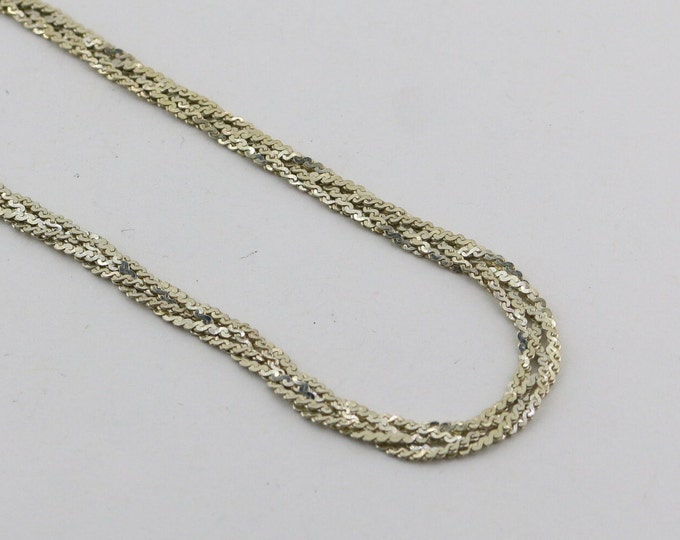 Vintage 24 Inch Flat Italy Shiny Braided Braid Flat Nugget Herringbone Chain Design Necklace 925 Sterling Silver NC 1276U