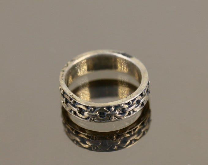 Vintage Beaded Chain Links Tarnished Simple Design Band Ring 925 Sterling Silver Size 8.5 RG 4487e