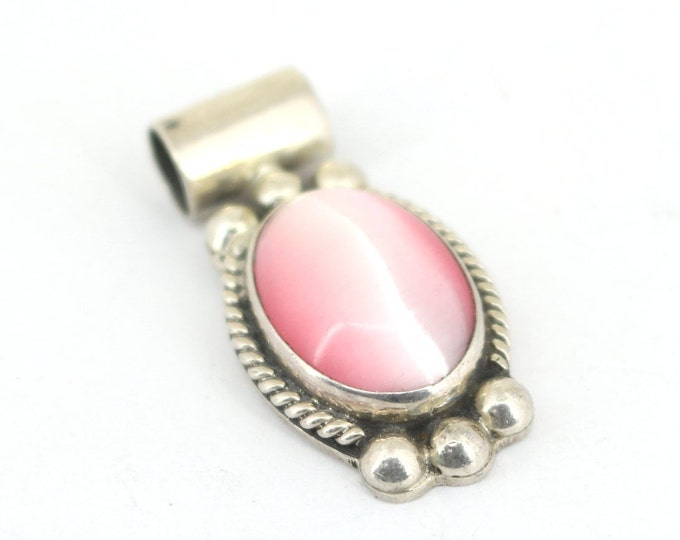 Vintage Mexico Oval Rose Pink Cat's Eye Cabochon Barrel Bali Pendant 925 Sterling Silver PD 1774
