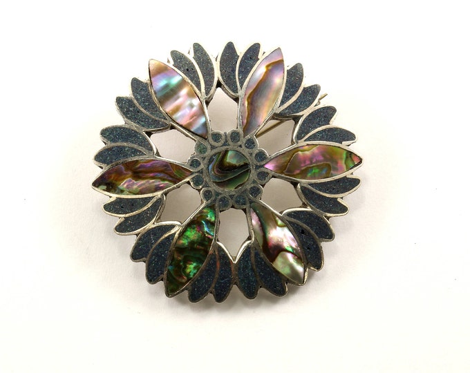Vintage Flower Floral Design Abalone Pin/Brooch 925 Sterling BB 556-E