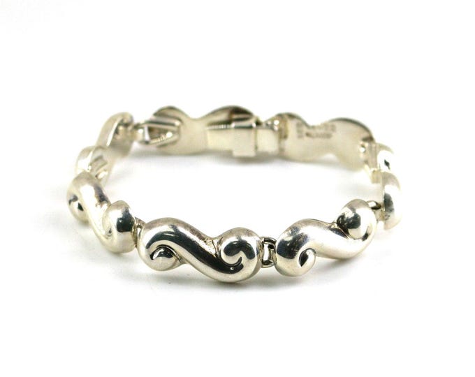 Vintage Wavy Scrolls Stylish Men Tennis Design Chain Link Bracelet 925 Sterling Silver BR 2203G