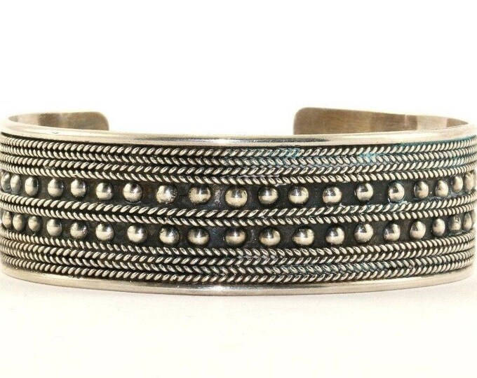 Vintage Braided Woven Beaded 0.75 In Wide Cuff Bracelet 925 Sterling Br 1922