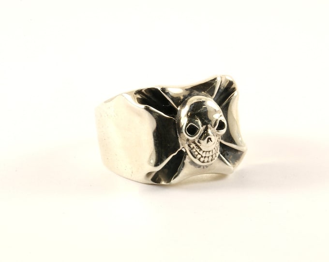 Vintage Size 10- 13.25 Men Skull  Biker Signet Design Ring 925 Sterling RG 1446