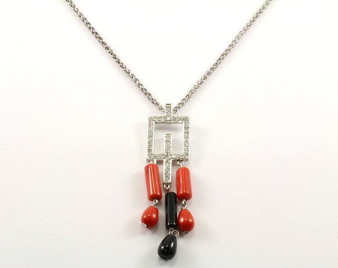 Vintage Italy Crystal Inlay Dangle Necklace 925 Sterling Silver NC 373-E